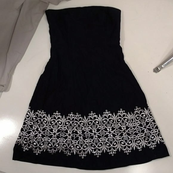 Navy Blue Sundress Embroidered Straps r Strapless Dress Classy Quality LOFT sz 8 - Picture 8 of 8